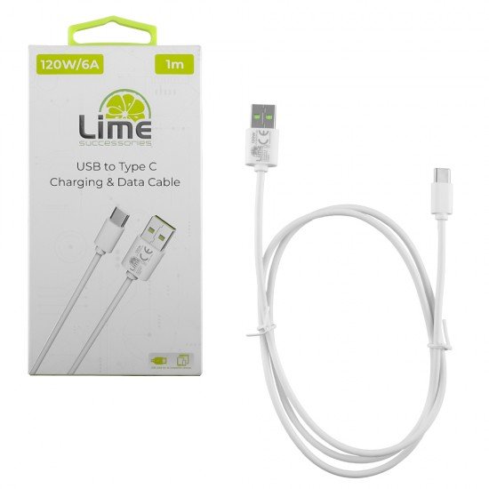 LIME USB-C TYPE C TO USB 6.0A ΦΟΡΤΙΣΗΣ-DATA 1m L03 120W WHITE LIME USB-C TYPE C TO USB 6.0A ΦΟΡΤΙΣΗΣ-DATA 1m L03 120W WHITE