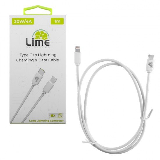 LIME LIGHTNING LONG TO USB-C TYPE C 4.0A ΦΟΡΤΙΣΗΣ-DATA 1m LCL03 30W WHITE LIME LIGHTNING LONG TO USB-C TYPE C 4.0A ΦΟΡΤΙΣΗΣ-DATA 1m LCL03 30W WHITE