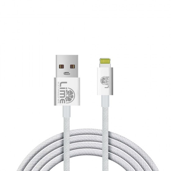 LIME LIGHTNING TO USB 3A ΦΟΡΤΙΣΗΣ-DATA DURABLE BRAIDED 1m LBUL01 WHITE BULK
