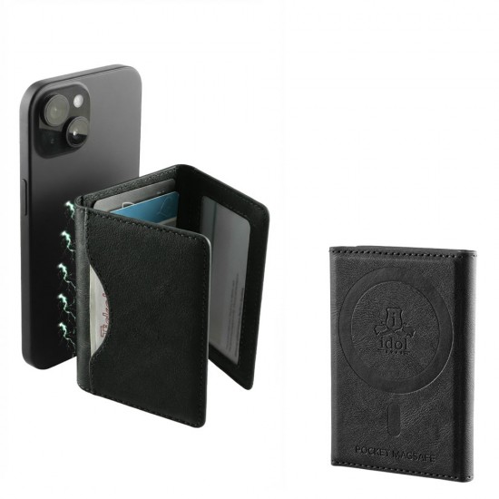 IDOL 1991 LEATHER POCKET MAGSAFE RFID CARD WALLET BLACK