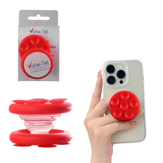 VOLTE-TEL POP STAND ΒΑΣΗ ΣΤΗΡΙΞΗΣ ΒΕΝΤΟΥΖΑ ΣΙΛΙΚΟΝΗΣ ΔΙΠΛΗΣ ΟΨΗΣ ΣΤΡΟΓΓΥΛΗ ΜΙΚΡΗ ΓΙΑ ΣΥΣΚΕΥΕΣ RED