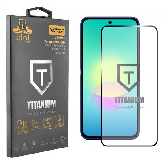 IDOL 1991 TITANIUM TEMPERED GLASS SAMSUNG A27 5G A276 6.7in 9H 0.25mm SEMI CURVED FULL GLUE BLACK IDOL 1991 TITANIUM TEMPERED GLASS SAMSUNG A27 5G A276 6.7in 9H 0.25mm SEMI CURVED FULL GLUE BLACK