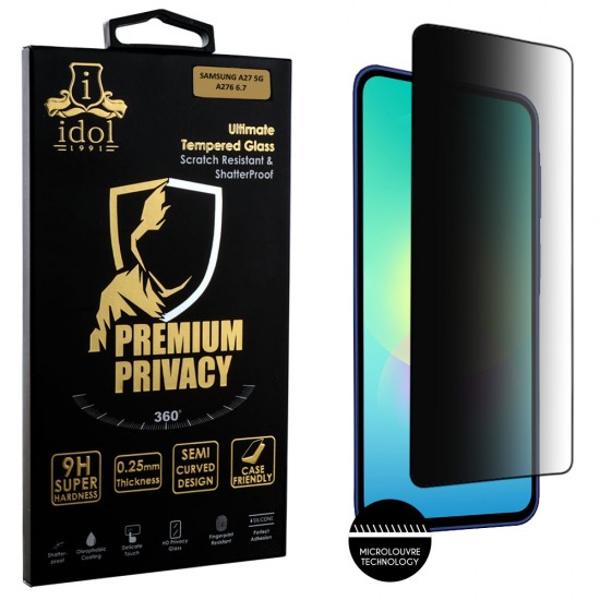 IDOL 1991 PREMIUM PRIVACY ANTISPY TEMPERED GLASS SAMSUNG A27 5G A276 6.7in 9H 0.25mm SEMI CURVED FULL GLUE BLACK IDOL 1991 PREMIUM PRIVACY ANTISPY TEMPERED GLASS SAMSUNG A27 5G A276 6.7in 9H 0.25mm SEMI CURVED FULL GLUE BLACK