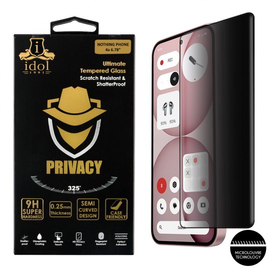 IDOL 1991 PRIVACY ANTISPY TEMPERED GLASS NOTHING PHONE 4a 6.78in 9H 0.25mm SEMI CURVED FULL GLUE BLACK IDOL 1991 PRIVACY ANTISPY TEMPERED GLASS NOTHING PHONE 4a 6.78in 9H 0.25mm SEMI CURVED FULL GLUE BLACK