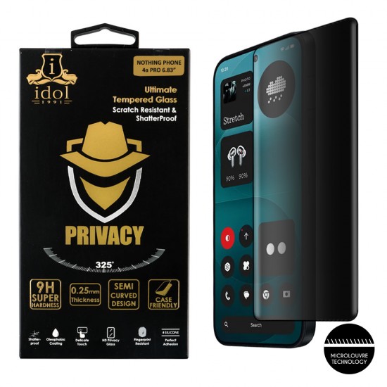 IDOL 1991 PRIVACY ANTISPY TEMPERED GLASS NOTHING PHONE 4a PRO 6.83in 9H 0.25mm SEMI CURVED FULL GLUE BLACK IDOL 1991 PRIVACY ANTISPY TEMPERED GLASS NOTHING PHONE 4a PRO 6.83in 9H 0.25mm SEMI CURVED FULL GLUE BLACK