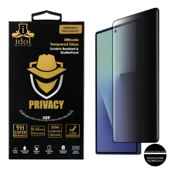 IDOL 1991 PRIVACY ANTISPY TEMPERED GLASS SAMSUNG Z FOLD 8 5G 8.0in 9H 0.25mm SEMI CURVED FULL GLUE BLACK IDOL 1991 PRIVACY ANTISPY TEMPERED GLASS SAMSUNG Z FOLD 8 5G 8.0in 9H 0.25mm SEMI CURVED FULL GLUE BLACK