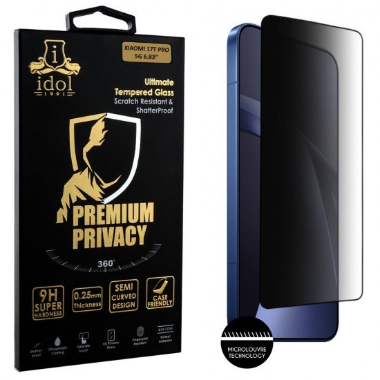 IDOL 1991 PREMIUM PRIVACY ANTISPY TEMPERED GLASS XIAOMI 17T PRO 5G 6.83in 9H 0.25mm SEMI CURVED FINGER UNLOCK FULL GLUE BLACK IDOL 1991 PREMIUM PRIVACY ANTISPY TEMPERED GLASS XIAOMI 17T PRO 5G 6.83in 9H 0.25mm SEMI CURVED FINGER UNLOCK FULL GLUE BLACK