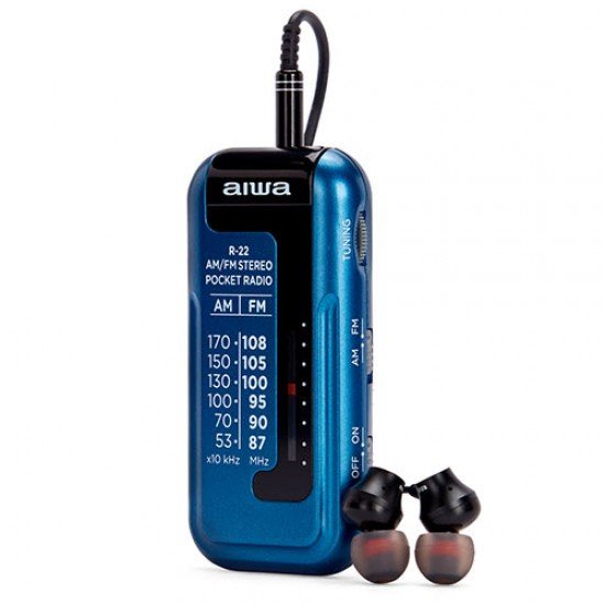 AIWA MINI POCKET RADIO WITH EARPHONES BLUE AIWA MINI POCKET RADIO WITH EARPHONES BLUE