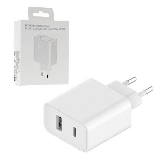 TRAVEL HONOR HN-200500EP2 GAN SUPER CHARGE TYPE C 5V/3A 9V/3A 12V/5A 15V/5A 20V/5A 100W  +TYPE C 6A WHITE PACKING OR