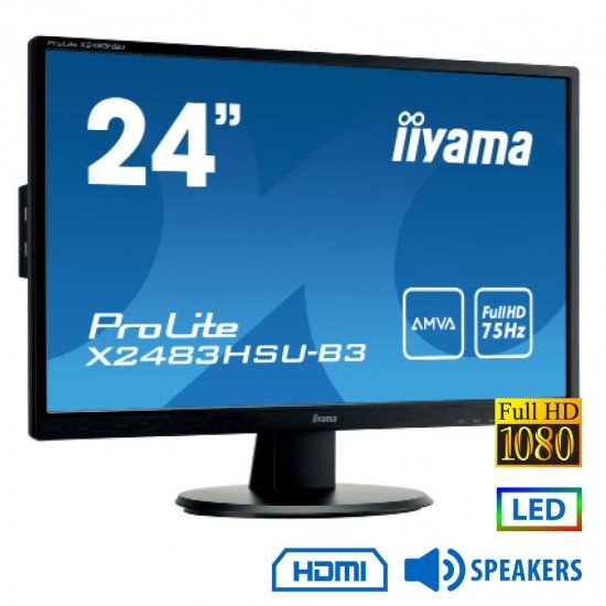 Used Monitor X2483 LED/IIyama/24\\"FHD/1920x1080/Wide/Black/w/Speakers/D-SUB & DP & HDMI & USB Hub