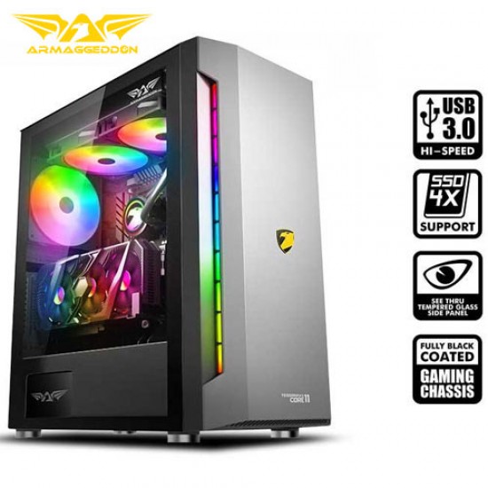 ARMAGGEDDON ATX GAMING PC CASE WITH RGB LIGHT TESSARAXX CORE 11 BLACK