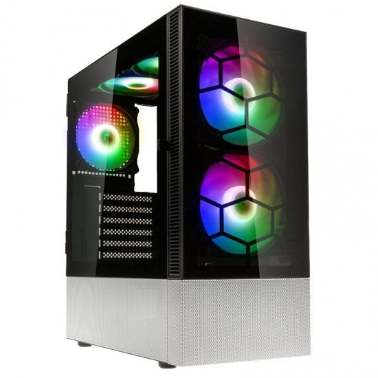 Kolink Observatory MX Glass ARGB Midi Tower Case – Black/White (with 5 ARGB fans - 2x140mm & 3x120mm Kolink Observatory MX Glass ARGB Midi Tower Case – Black/White (with 5 ARGB fans - 2x140mm & 3x120mm