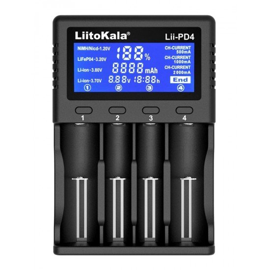 LIITOKALA φορτιστής LII-PD4 για μπαταρίες NiMH/CD, Li-Ion, IMR, 4 slots LIITOKALA φορτιστής LII-PD4 για μπαταρίες NiMH/CD, Li-Ion, IMR, 4 slots