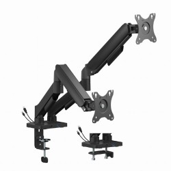 GEMBIRD ADJUSTABLE DESK 2-DISPLAY MOUNTING ARM WITH USB PORTS, 17”-32” BLACK