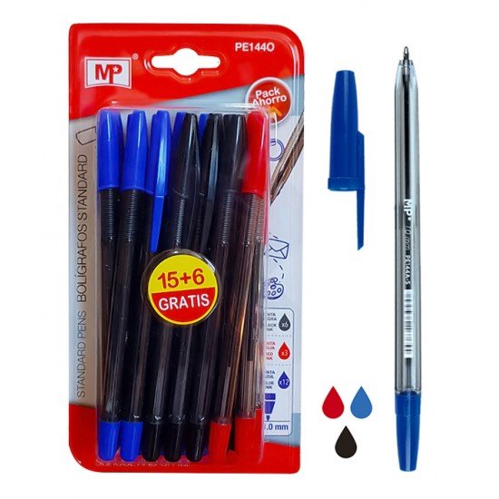 MP στυλό διαρκείας PE144O, 1mm, μπλε, μαύρο & κόκκινο, 21τμχ MP στυλό διαρκείας PE144O, 1mm, μπλε, μαύρο & κόκκινο, 21τμχ