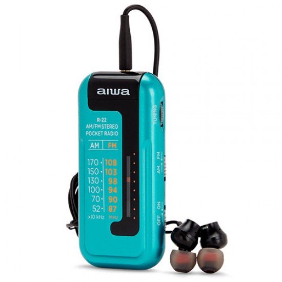 AIWA MINI POCKET RADIO WITH EARPHONES TURQUOISE AIWA MINI POCKET RADIO WITH EARPHONES TURQUOISE