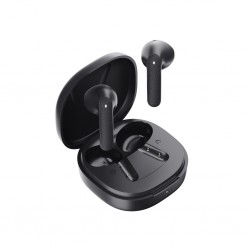 QCY Air Dark Grey Semi-Ear TWS Earbuds, quad Mic ENC multi-point connection, leather grain case