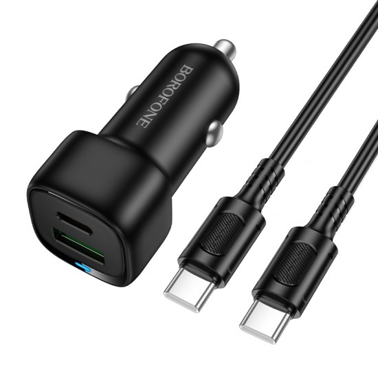 Borofone Car charger BZ34B Cloud - USB + Type C - QC 3.0 PD 38W with Type C to Type C cable black