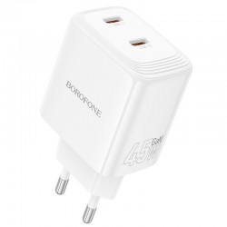 Borofone Wall charger BN31 Cargador GaN - 2xType C - QC 3.0 PD 45W white