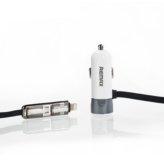 REMAX Car Charger RCC-102 - USB - 3,4A with 2 in 1 cable Micro USB, Lightning silver REMAX Car Charger RCC-102 - USB - 3,4A with 2 in 1 cable Micro USB, Lightning silver