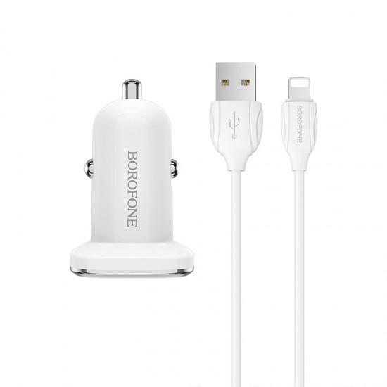 Borofone Car charger BZ12 Lasting Power - 2xUSB - 2,4A with USB to Lightning cable white