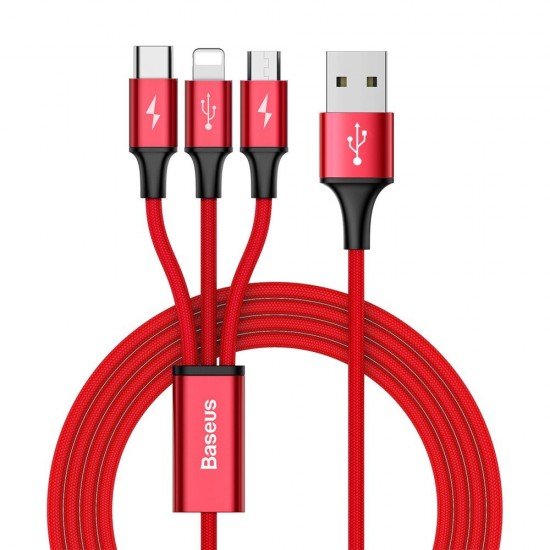 Baseus Cable Rapid 3 in 1 - USB to Micro USB, Lightning, Type C - 3A 1,2 meters (CAMLT-SU09) red Baseus Cable Rapid 3 in 1 - USB to Micro USB, Lightning, Type C - 3A 1,2 meters (CAMLT-SU09) red