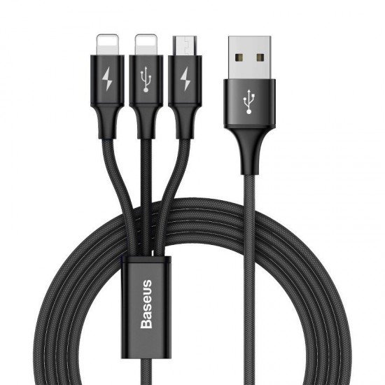 Baseus Cable Rapid 3 in 1 - USB to Micro USB, 2xLightning - 3A 1,2 meters (CAMLL-SU01) black Baseus Cable Rapid 3 in 1 - USB to Micro USB, 2xLightning - 3A 1,2 meters (CAMLL-SU01) black