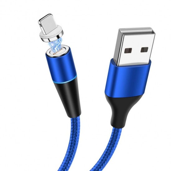 Cable Magnetic Type 2 - USB to Lightning - with detachable plug 3A 1 Meter BLUE