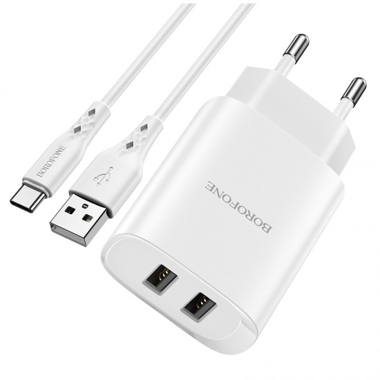 Borofone Wall charger BN2 Super - 2xUSB - 2,1A with USB to Type C white