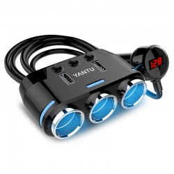 Car Cigarette Lighter Socket Splitter B39 Type C - 3 sockets + 2xUSB - 2,1A 100W with display and cable Car Cigarette Lighter Socket Splitter B39 Type C - 3 sockets + 2xUSB - 2,1A 100W with display and cable