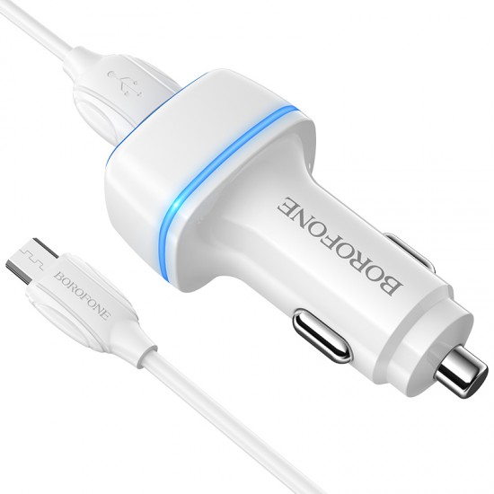 Borofone Car charger BZ14 Max - 2xUSB - 2,4A with USB to Micro USB cable white