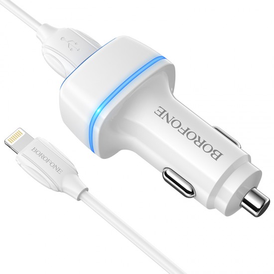 Borofone Car charger BZ14 Max - 2xUSB - 2,4A with USB to Lightning cable white