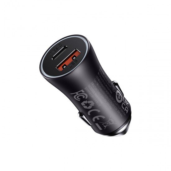 Baseus Car Charger Golden Contactor Max - USB + Type C - QC PD 60W (CGJM000113) dark grey