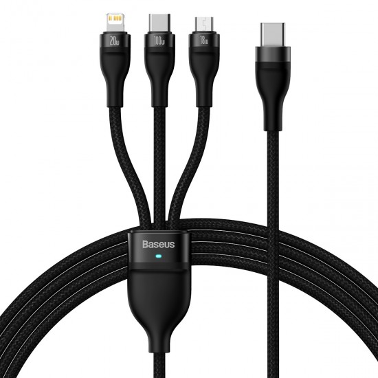 Baseus Cable Flash Series II 3 in 1 - Type C to Type C, Lightning, Micro USB - 100W 1,5 metres (CASS030201) black
