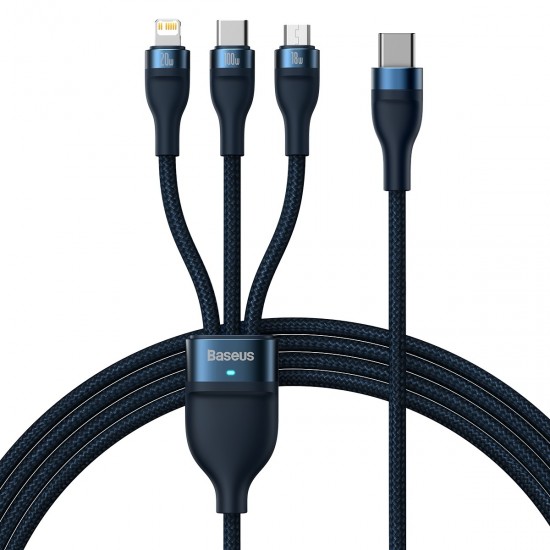 Baseus Cable Flash Series II 3 in 1 - Type C to Type C, Lightning, Micro USB - 100W 1,5 metres (CASS030203) blue