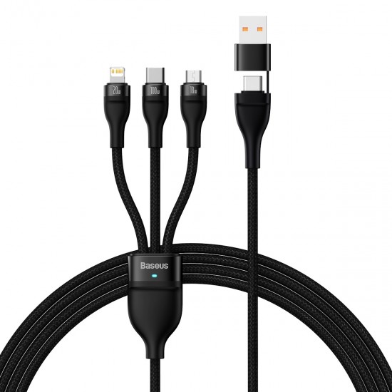 Baseus Cable Flash Series II 3 in 1 - USB + Type C to Type C, Lightning, Micro USB - 100W 1,2 metres (CASS030101) black