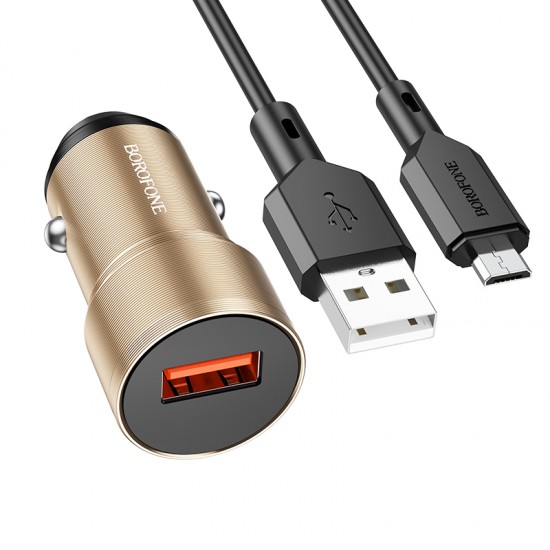 Borofone Car charger BZ19A Wisdom - USB - QC 3.0 18W with USB to Micro USB cable gold