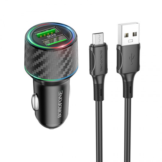 Borofone Car charger BZ21A Brilliant - 2xUSB - QC 3.0 36W with USB to Micro USB cable black