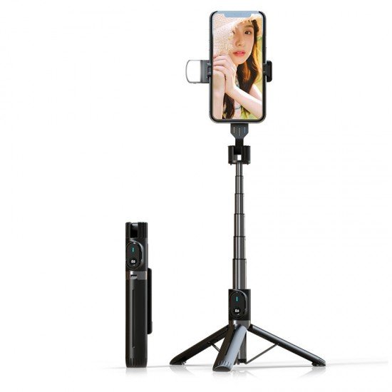 Selfie Stick - with detachable bluetooth remote control, tripod and LED light - P90D BLACK Selfie Stick - with detachable bluetooth remote control, tripod and LED light - P90D BLACK