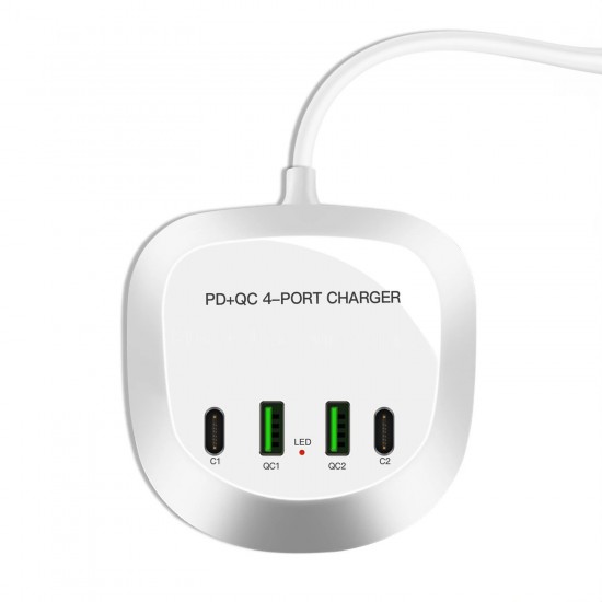 Travel charger T3P+ - 2xType C + 2xUSB - QC + PD 40W white