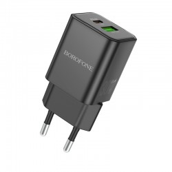 Borofone Wall charger BN14 Royal GaN - USB + Type C - QC 3.0 PD 30W black