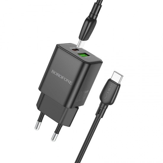 Borofone Wall charger BN14 Royal GaN - USB + Type C - QC 3.0 PD 30W with Type C to Type C cable black