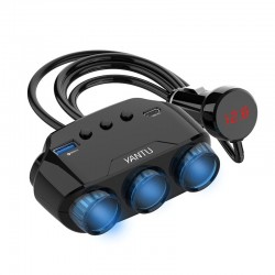 Car Cigarette Lighter Socket Splitter LM21 - 3 sockets + USB + Type C - QC 3.0 PD 3A 122W with display and cable Car Cigarette Lighter Socket Splitter LM21 - 3 sockets + USB + Type C - QC 3.0 PD 3A 122W with display and cable