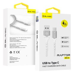 Blavec Cable Raptor braided - USB to Type C - PD 66W 6A 2 metres Apple CarPlay/Android Auto (CRA-UC6WS20) white-silver