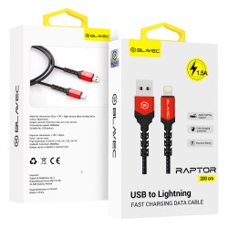 Blavec Cable Raptor braided - USB to Lightning - 1,5A 2 metres Apple CarPlay (CRA-UL15BR20) black-red
