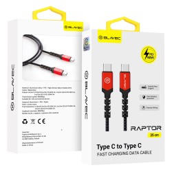 Blavec Cable Raptor braided - Type C to Type C - PD 60W 3A 0,25 metres Apple CarPlay/Android Auto (CRA-CC3BR025) black-red