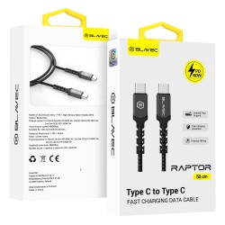 Blavec Cable Raptor braided - Type C to Type C - PD 60W 3A 0,5 metres Apple CarPlay/Android Auto (CRA-CC3BG05) black-grey