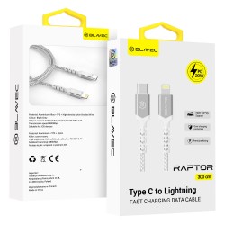 Blavec Cable Raptor braided - Type C to Lightning - PD 20W 2,4A 3 metres Apple CarPlay (CRA-CL24WS30) white-silver