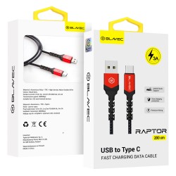 Blavec Cable Raptor braided - USB to Type C - 3A 2 metres Apple CarPlay/Android Auto (CRA-UC3BR20) black-red