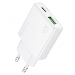 Borofone Wall charger BN25 Wish (Ultra Thin) - USB + Type C - PD QC 3.0 30W white